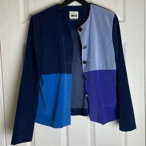 Vintage Colorblock Suede-like Jacket Blue Purple and Teal Size M